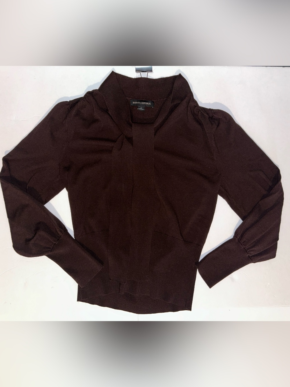 Banana Republic Dark Brown V-Neck Tie Detail Sweater